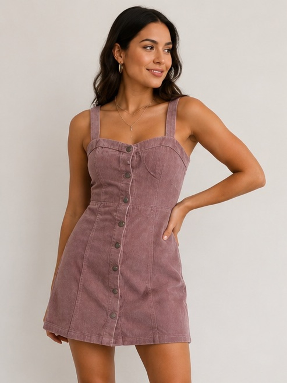 Angel Kiss Strapless Mauve Dress with Button Detail